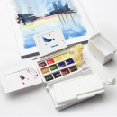 Набір акварельних фарб Winsor & Newton Professional Watercolour Field Box, 12 кольорів + пензлик + губка
