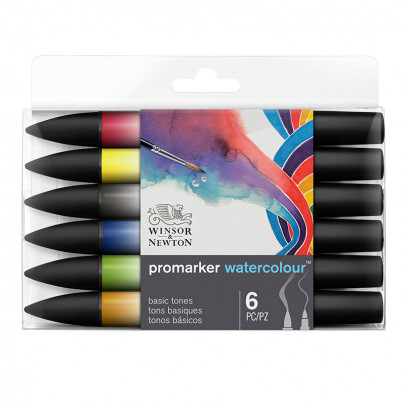Набір акварельних маркерів 6 кольорів, двосторонні Winsor & Newton Promarker Watercolour Basic Tones Markers Se
