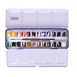 Набір акварельних фарб Lefranc Bourgeois Fine Watercolour Set, кювети, 24 шт. + пензлик Набір акварельних фарб Lefranc Bourgeois Fine Watercolour Set, кювети, 24 шт. + пензлик