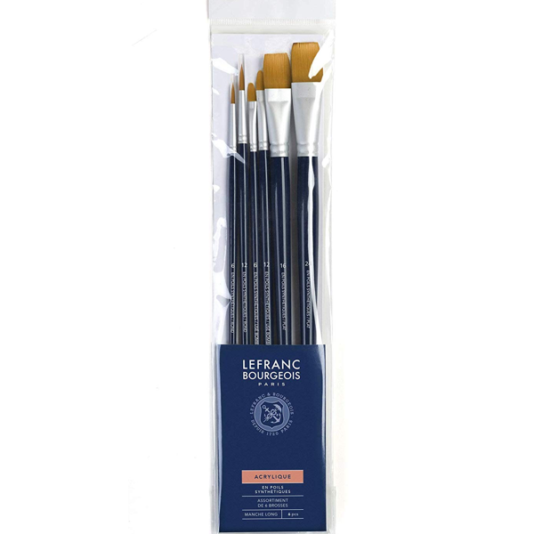 Набор кистей Fine Synthetic Brushes Set, (синтетика, 6 шт # 6,6,6,12,16,24 длинная ручка) Lefranc Bourgeois