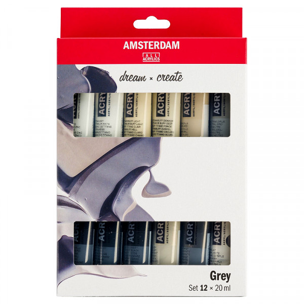 Набір акрилових фарб AMSTERDAM Standard, відтінки сірого, 12 шт, туби по 20 мл, RoyalTalens