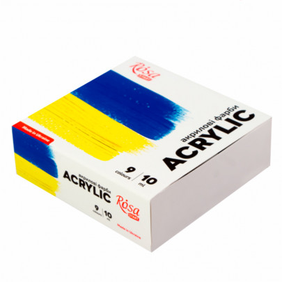 Набір акрилових фарб Rosa Start Ukraine, 9 кольорів, об’єм баночки 10 мл, картон