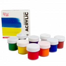 Набір акрилових фарб Rosa Start Ukraine, 9 шт, об’єм баночки 10 мл, картон