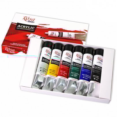 Набір акрилових фарб ROSA Studio, 6 кольорів в тубах по 20 мл