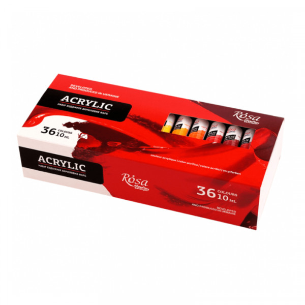 Набір акрилових фарб 36 кольорів, туби по 10 мл, ROSA Studio