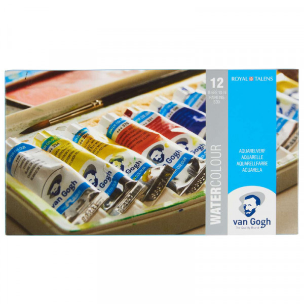 Набор акварельных красок Van Gogh, 12 цветов, тубы по 10 мл, пластиковый пенал, кисть, RoyalTalens