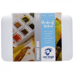 Набір акварельних фарб Van Gogh, Pocket box SHADES OF NATURE, кювети 12 кол., В пластиковому пеналі + пензлик, RoyalTalens Набір акварельних фарб Van Gogh, Pocket box SHADES OF NATURE, кювети 12 кол., В пластиковому пеналі + пензлик, RoyalTalens