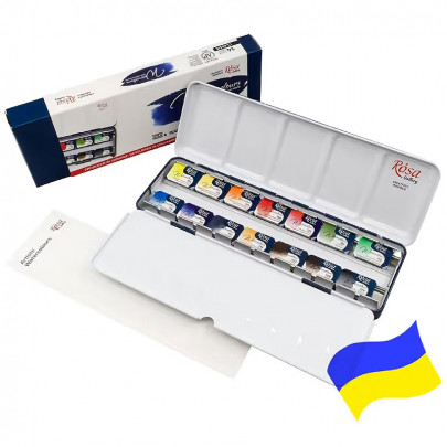 Набор акварельных красок "Классика" ROSA Gallery, 14 цветов в кюветах, металлический пенал
