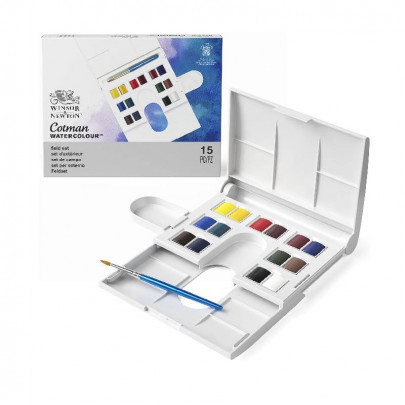 Набір акварельних фарб 14 кольорів + пензлик + палітра Cotman Compact Set W&N, 390083 