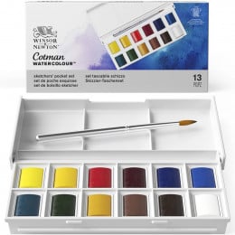 Набор акварельных красок  Winsor & Newton Cotman Sketchers’ Pocket Box, 12 цветов + кисточка Набор акварельных красок  Winsor & Newton Cotman Sketchers’ Pocket Box, 12 цветов + кисточка
