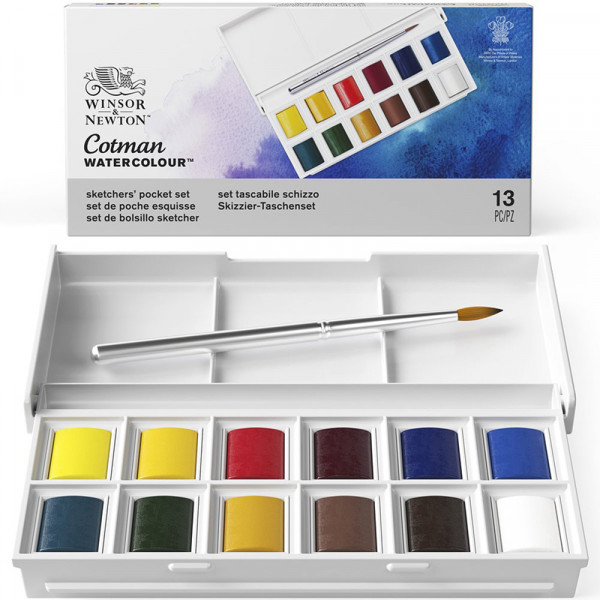 Набор акварельных красок  Winsor & Newton Cotman Sketchers’ Pocket Box, 12 цветов + кисточка