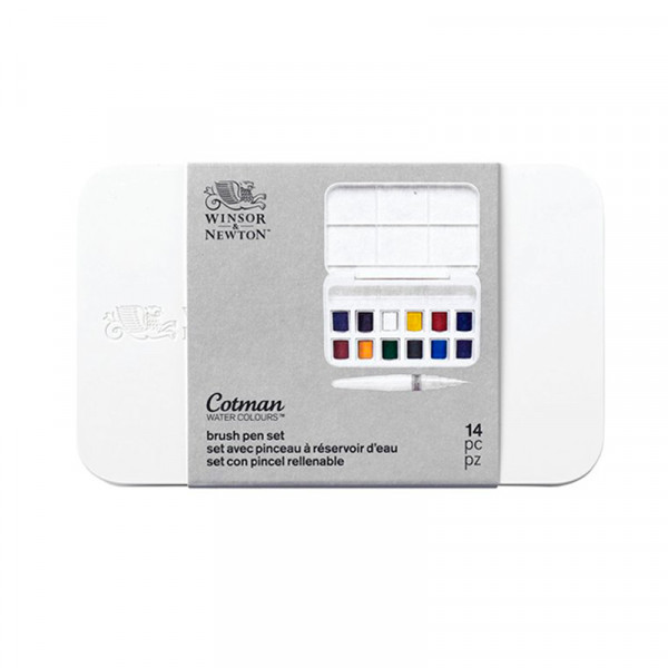Набір акварельних фарб Cotman Brash Pen Set, 12 кольорів + пензлик-резервуар