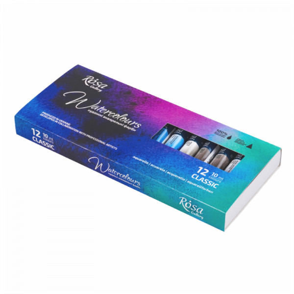 Набір акварельних фарб 12 кольорів в тубах, картон, ROSA Gallery