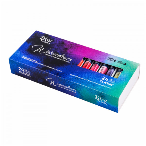 Набір акварельних фарб 24 кольори в тубах, картон, ROSA Gallery