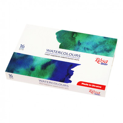 Акварельные краски ROSA Studio. 16 цветов в кюветах. Упаковка в картонной коробке