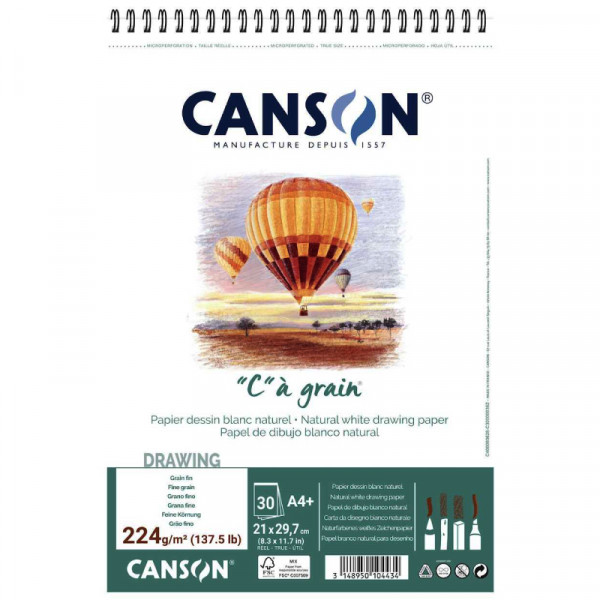 Альбом для ескізів на спіралі “C” à grain, А4, 30 аркушів, 224 г/м2, Canson