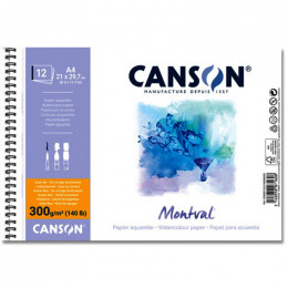 Альбом (блок) для акварелі на спіралі Canson Montval 12 аркушів 300 г/м2 А4 (21x29,7 см)