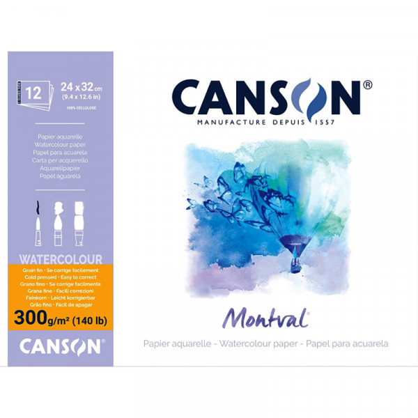 Альбом (блок) для акварелі Canson Montval 12 аркушів 300 г/м2 24x32 см