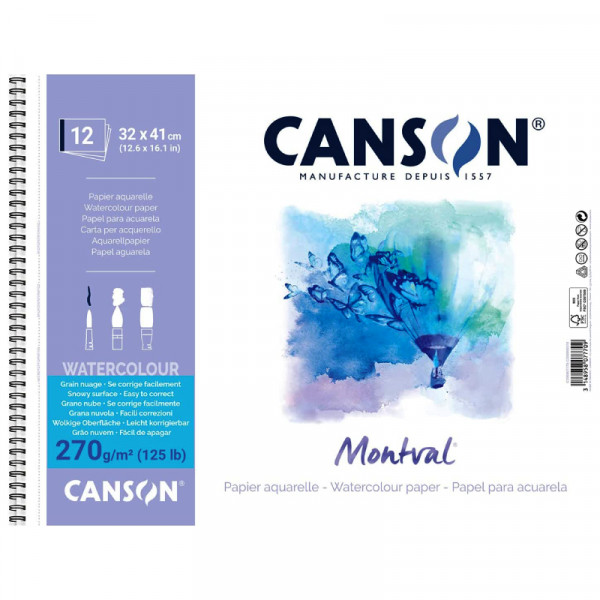 Альбом (блок) для акварелі на спіралі Canson Montval Torchon Bloc 12 аркушів 270 г/м2, 41х32 см