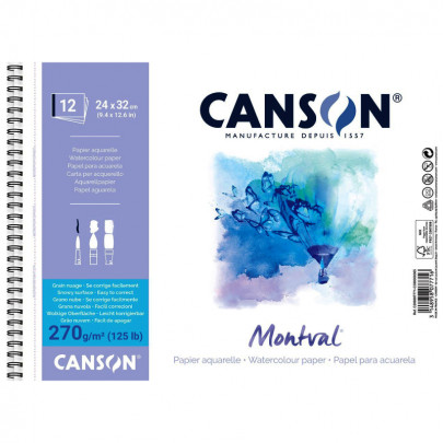 Блок бумаги для акварели на спирали Canson Montval Torchon Bloc 270 гр, 12 листов
