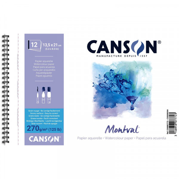 Альбом (блок) для акварели на спирале Canson Montval Torchon Bloc 12 листов 270 г/м2, 13,5х21 см