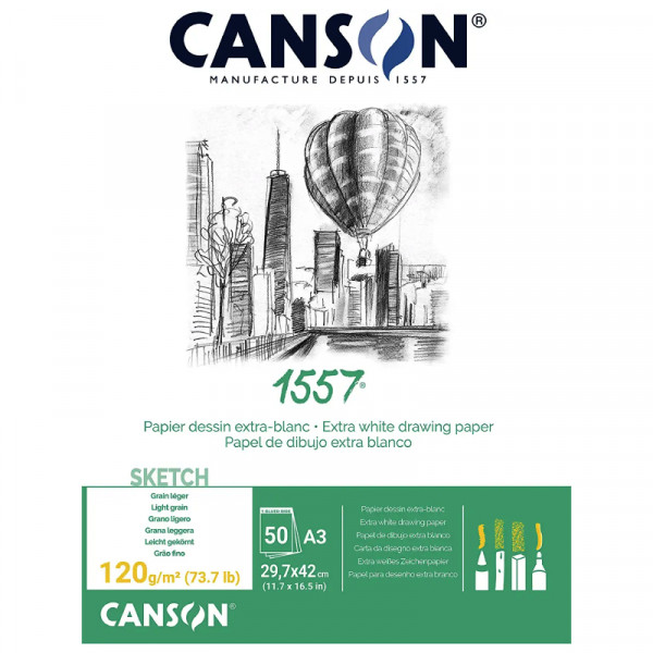 Альбом (блок) паперу для нарисів Canson 1557 Croquis А3 29,7*42 см, 120 г/м2, 50 аркушів