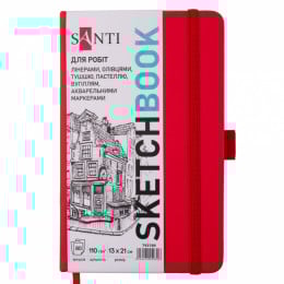 Скетчбук для графіки Santi, 13*21 см, 110 г/м2, 80 аркушів, червоний