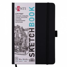 Скетчбук для графіки Santi, 16*23 см, 110 г/м2, 80 аркушів, чорний