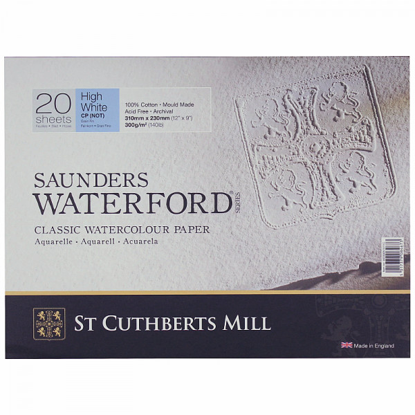 Альбом (блок) для акварелі, холодний прес, 100% бавовна, 20 аркушів 300 г/м2 23*31см, Saunders Waterford Hight White