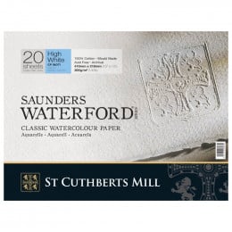 Альбом (блок) для акварелі, холодний прес, 100% бавовна, 20 аркушів 300 г/м2 31*41см, Saunders Waterford Hight White