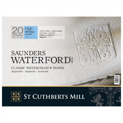 Альбом (блок) для акварелі, холодний прес, 100% бавовна, 20 аркушів 300 г/м2 31*41см, Saunders Waterford Hight White