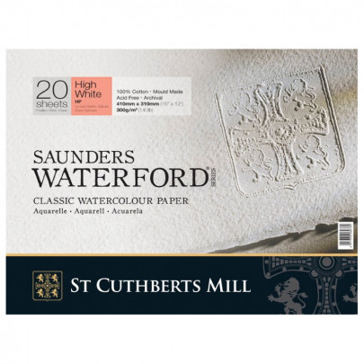 Альбом (блок) для акварелі, гарячий прес, 100% бавовна, 20 аркушів 300 г/м2 31*41 см, Saunders Waterford Hight White