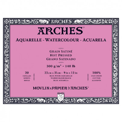 Альбом (блок) для акварелі, гарячий прес,  20 аркушів 300 г/м2, 23*31 см, Arches Hot Pressed