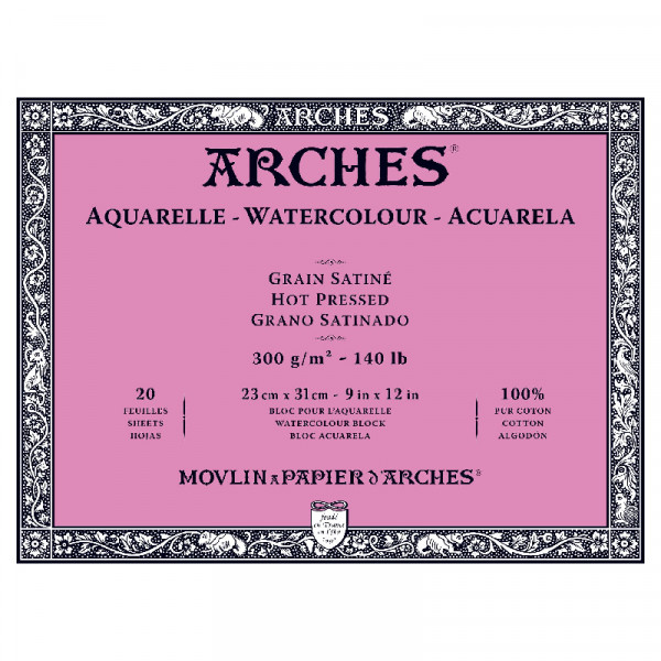 Альбом (блок) для акварелі, гарячий прес,  20 аркушів 300 г/м2, 23*31 см, Arches Hot Pressed