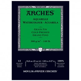 Альбом (блок) для акварелі, холодний прес, Arches Cold Pressed 12 аркушів 300 г/м2, А5 (14,8x21 см)