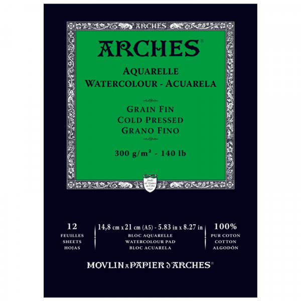 Альбом (блок) для акварели, холодный пресс, Arches Cold Pressed 12 листов 300 г/м2, А5 (14,8x21 см)