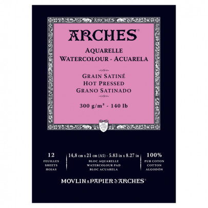 Альбом для акварели горячего прессования Arches Hot Pressed 300 гр, 12 листов