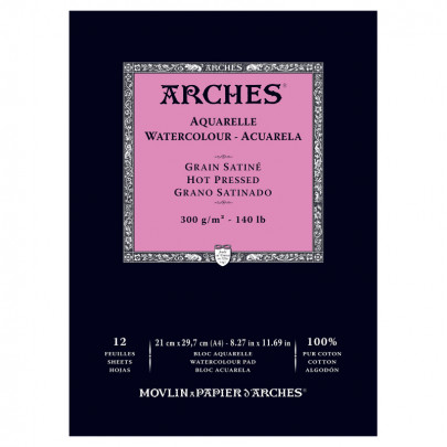 Альбом для акварели горячего прессования Arches Hot Pressed 300 гр, 12 листов
