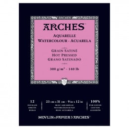 Альбом (блок) для акварелі, гарячий прес, 12 аркушів 300 г/м2, 23*31 см, Arches Hot Pressed