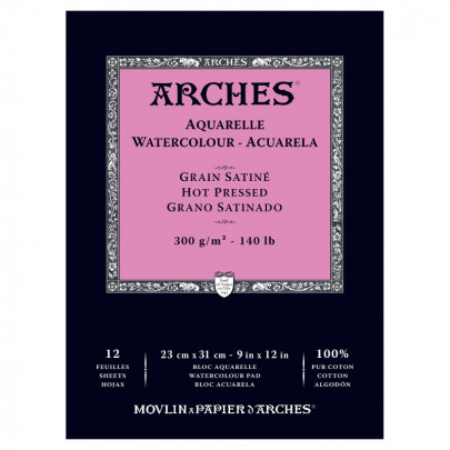 Альбом (блок) для акварели, горячий пресс, 12 листов 300 г/м2, 23*31 см, Arches Hot Pressed