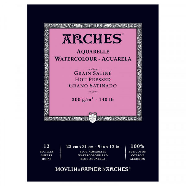 Альбом (блок) для акварели, горячий пресс, 12 листов 300 г/м2, 23*31 см, Arches Hot Pressed