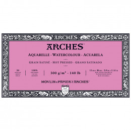 Альбом (блок) для акварелі, гарячий прес, Arches Hot Pressed, 20 аркушів 300 г/м2, 15x30 см 