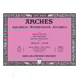 Альбом (блок) для акварелі, гарячий прес, Arches Hot Pressed, 20 аркушів 300 г/м2, 26x36 см 