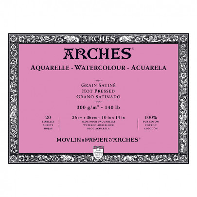 Альбом (блок) для акварели, горячий пресс, Arches Hot Pressed, 20 листов 300 г/м2, 26x36 см