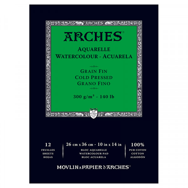 Альбом (блок) для акварели, холодный пресс, 12 листов 300 г/м2, 26x36 см, Arches Cold Pressed 