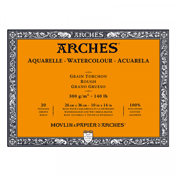 Альбом (блок) для акварелі, грубе зерно, Arches Rough Grain 20 листів 300 г/м2, 26x36 см