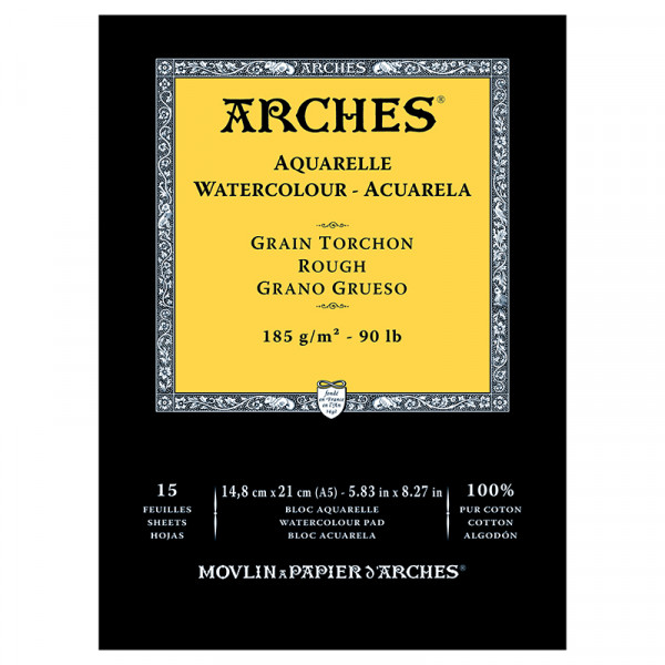 Альбом (блок) для акварелі, грубе зерно, Arches Rough Grain 15 листів 185 г/м2, А5 (14,8x21 см) 