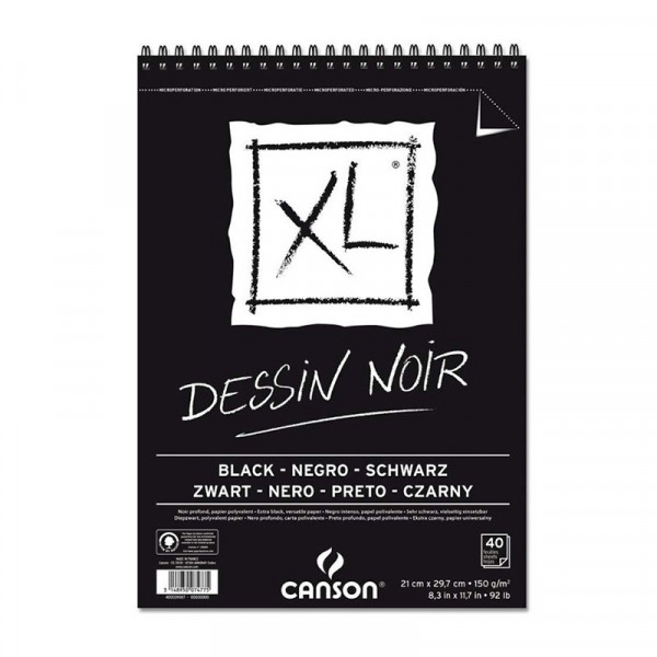 Альбом (блок) чорного паперу для нарисів Canson XL Dessin Black А4 21*29,7 см, 150 г/м2, 40 аркушів