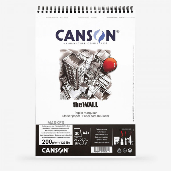 Альбом (блок) паперу для маркерів Canson The Wall, A4 21*29,7 см, 200 г/м2, 30 аркушів