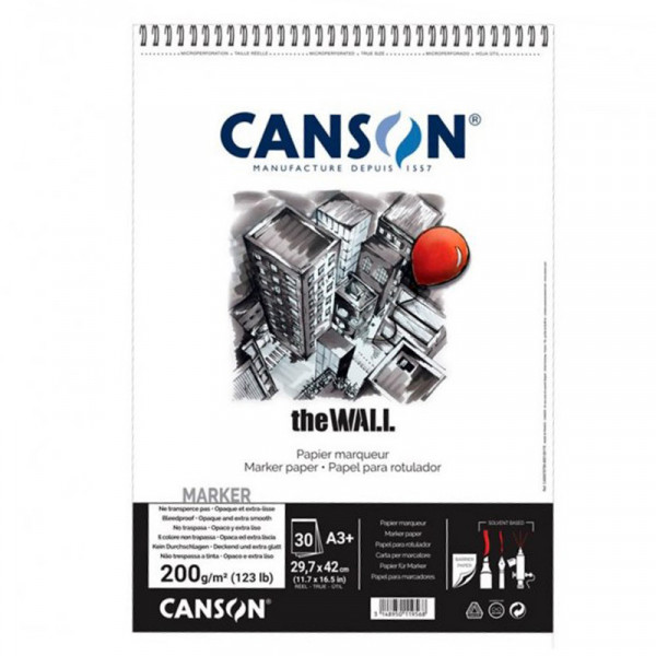 Альбом (блок) паперу для маркерів Canson The Wall, A3 29,7*42 см, 200 г/м2, 30 аркушів